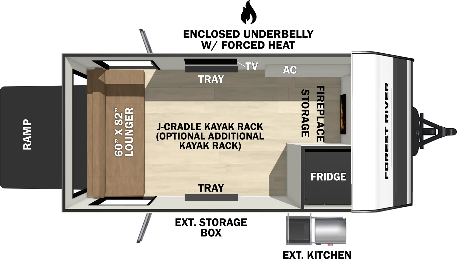The Ibex 10GR floorplan is a toy hauler that has two entries and zero slide outs. Exterior features include: fiberglass exterior and outside kitchen. 